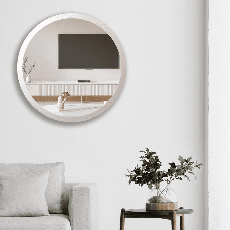 Silver wall mounted round mirror
