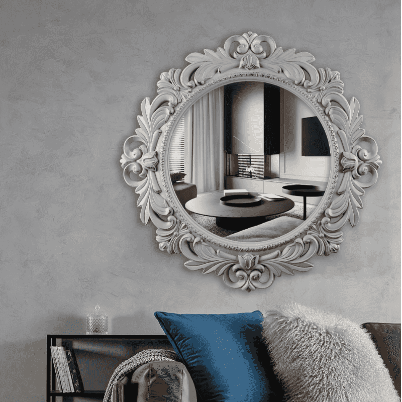 49cm round engraved classic style mirror