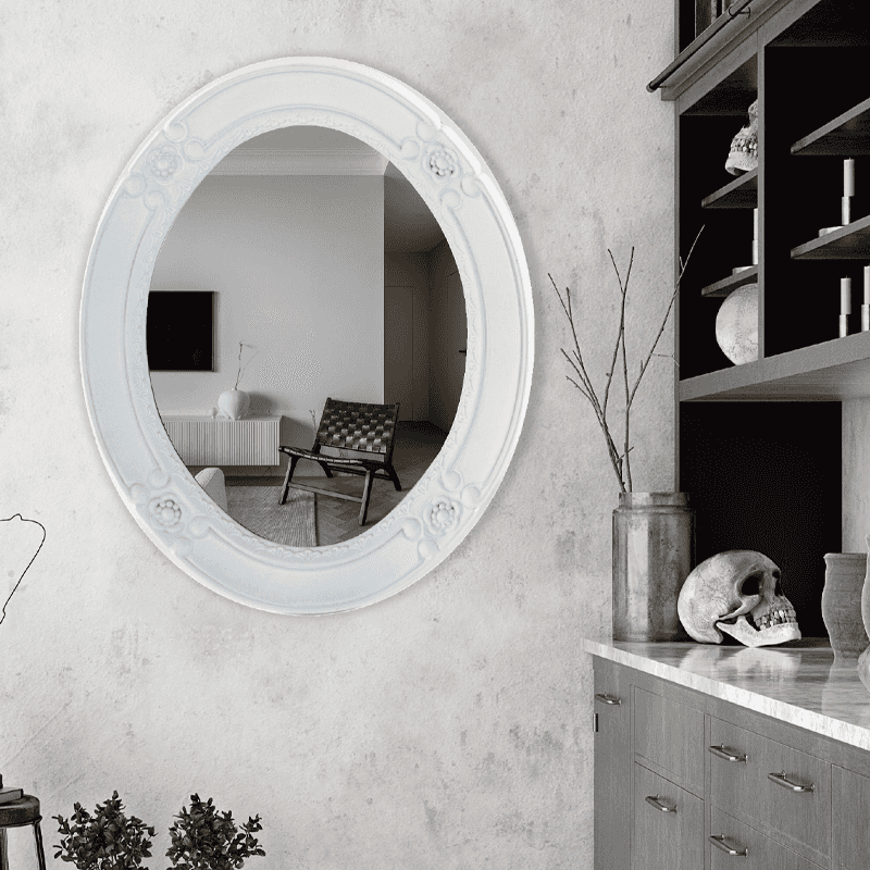 White oval wall mounted classic style mirror