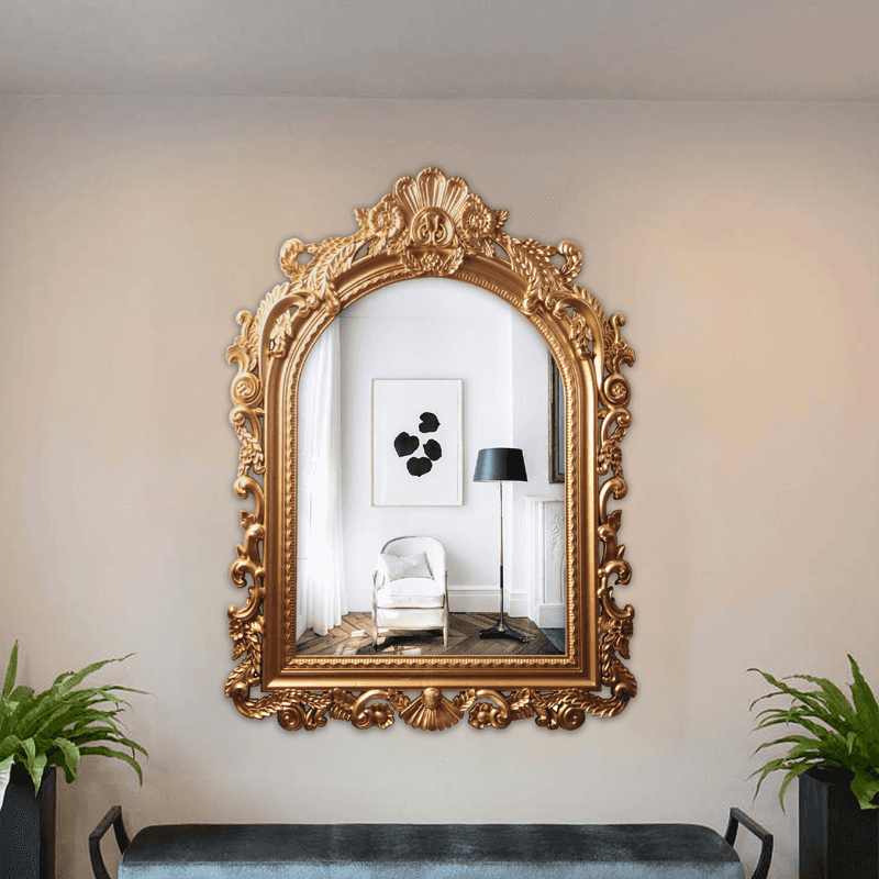 Arched classic style mirror with gold frame