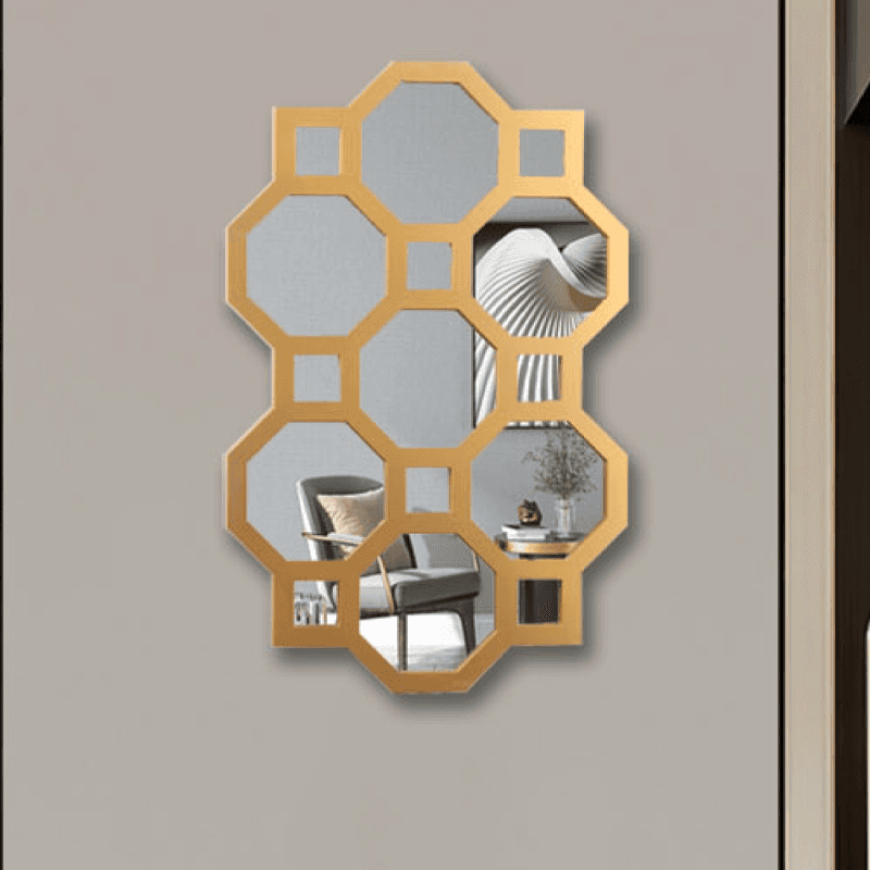 Gold honeycomb wall decor mirror