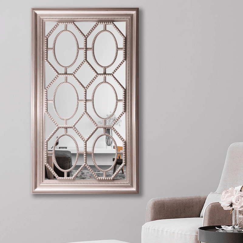 Silver pink rectangular frame wall decor mirror