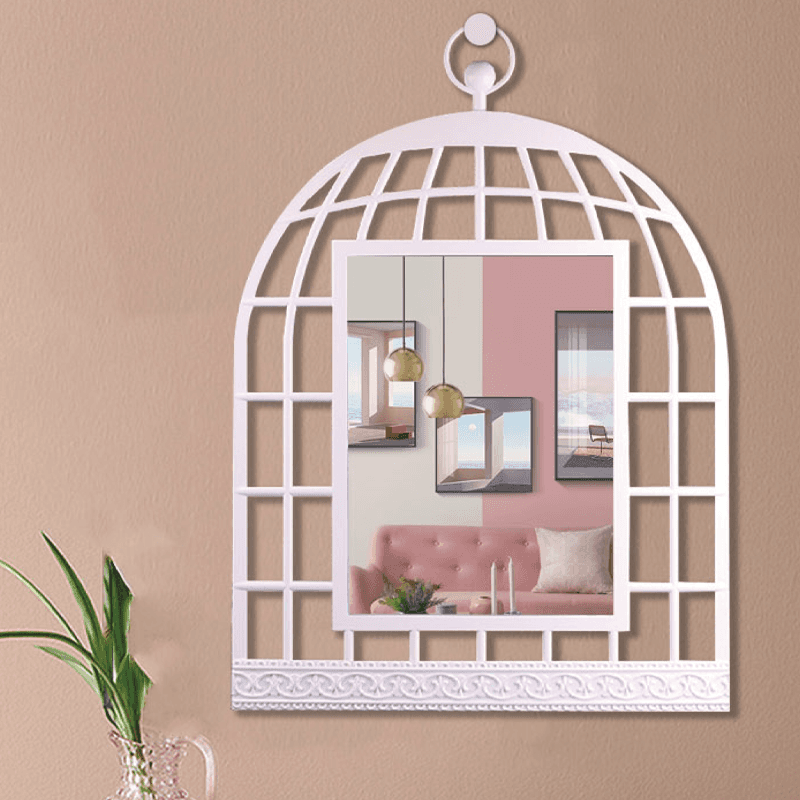 Silver pink birdcage wall decor mirror