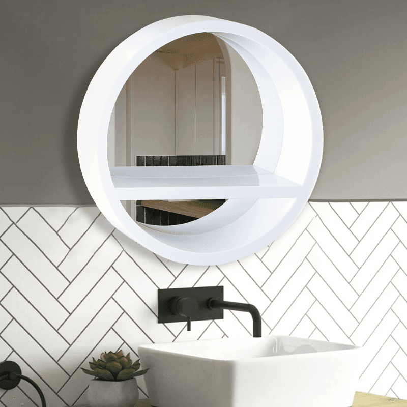 White round frame bathroom wall decor mirror