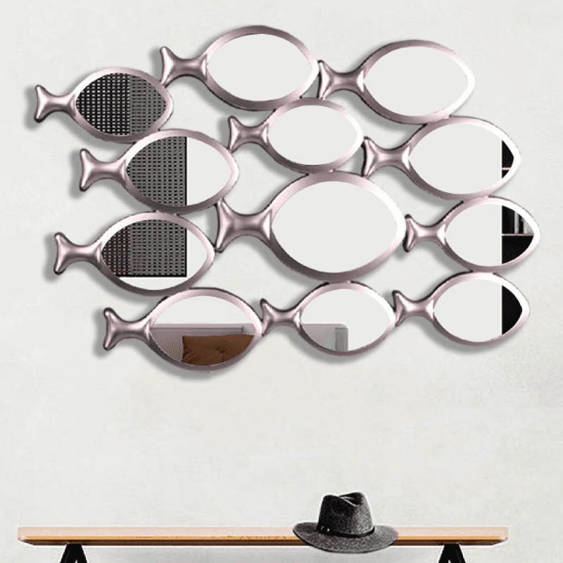 Silver fish wall decor mirror