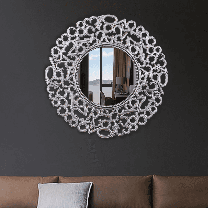 59cm silver round number frame wall decor mirror