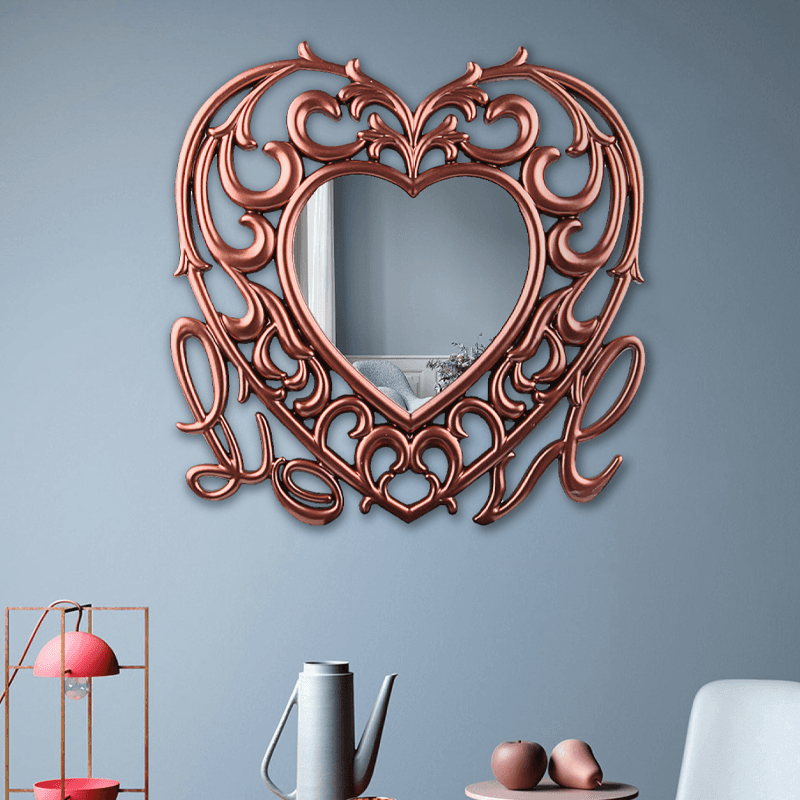 60cm copper heart shaped wall decor mirror
