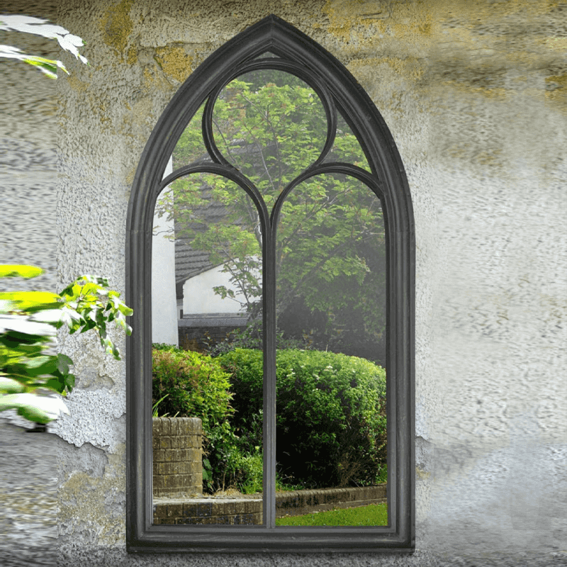 Black gothic arched garden mirror