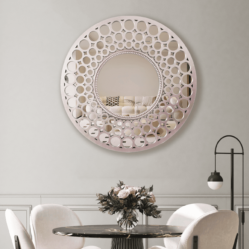 63cm silver pink round modern wall mirror