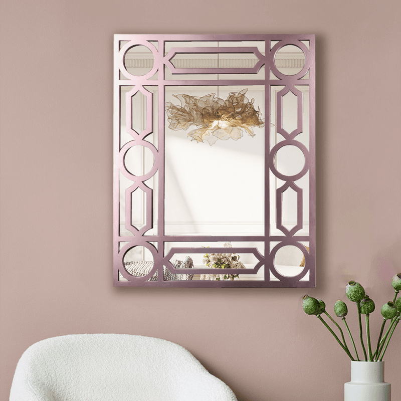 Silver pink rectangular geometric design modern mirror