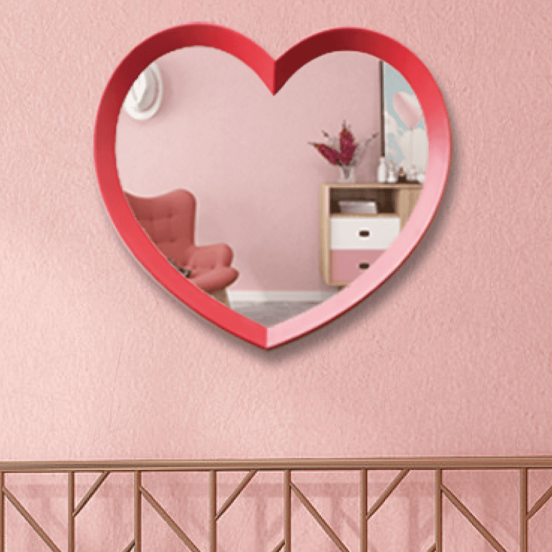 Red heart shaped modern wall mirror