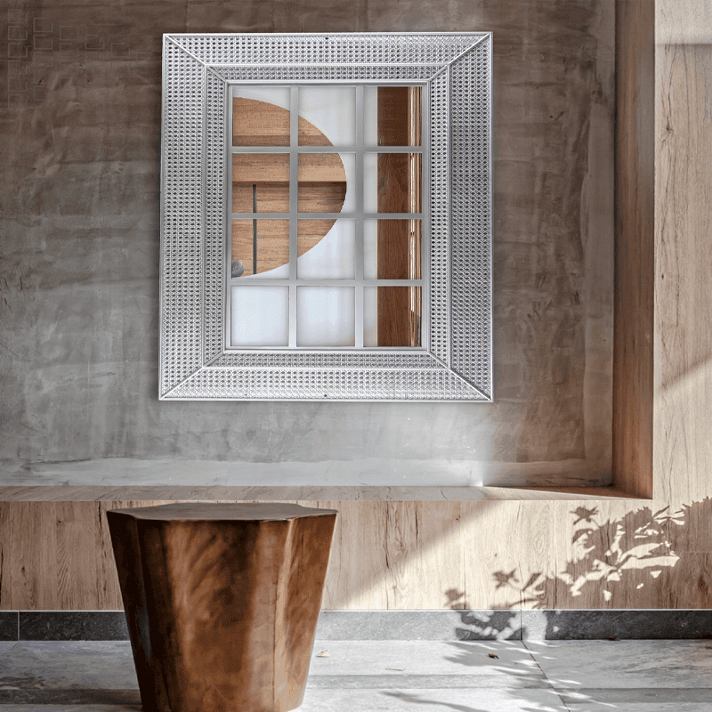 Silver 12 pane wall mounted garden mirror