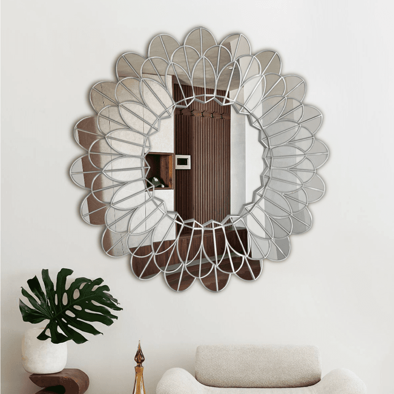 80cm silver floral shaped mirror on frame mirror