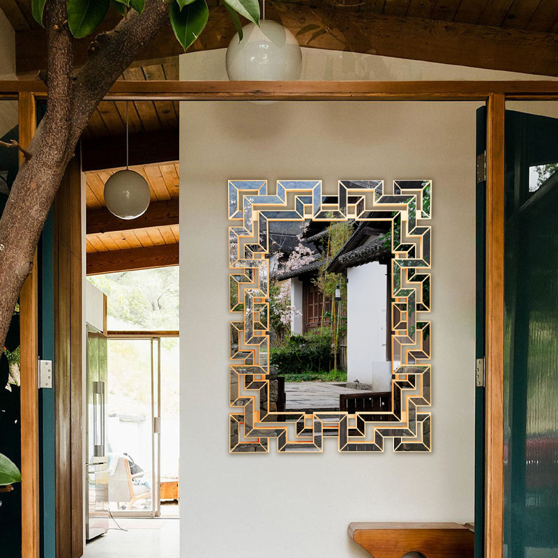 Gold rectangular wall decoration mirror on frame mirror