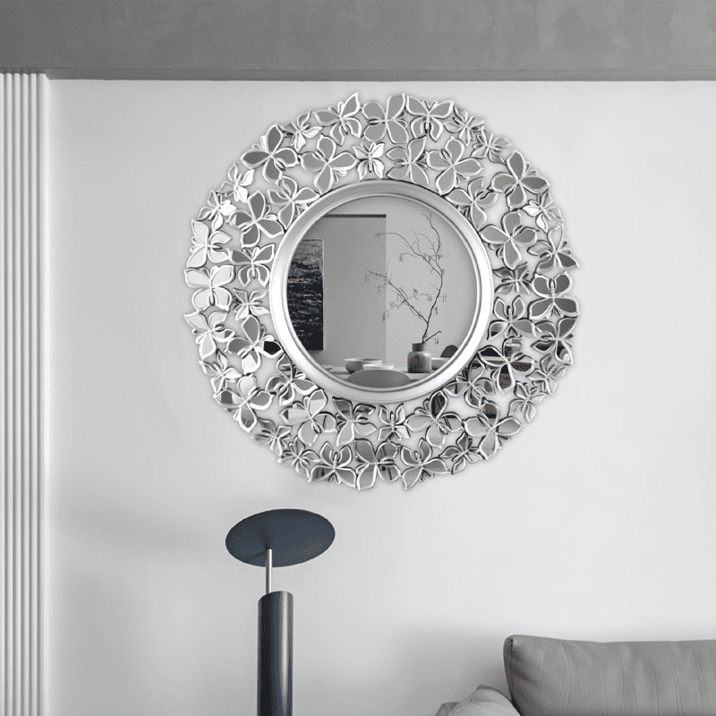 60cm silver round glass decoration mirror on frame mirror