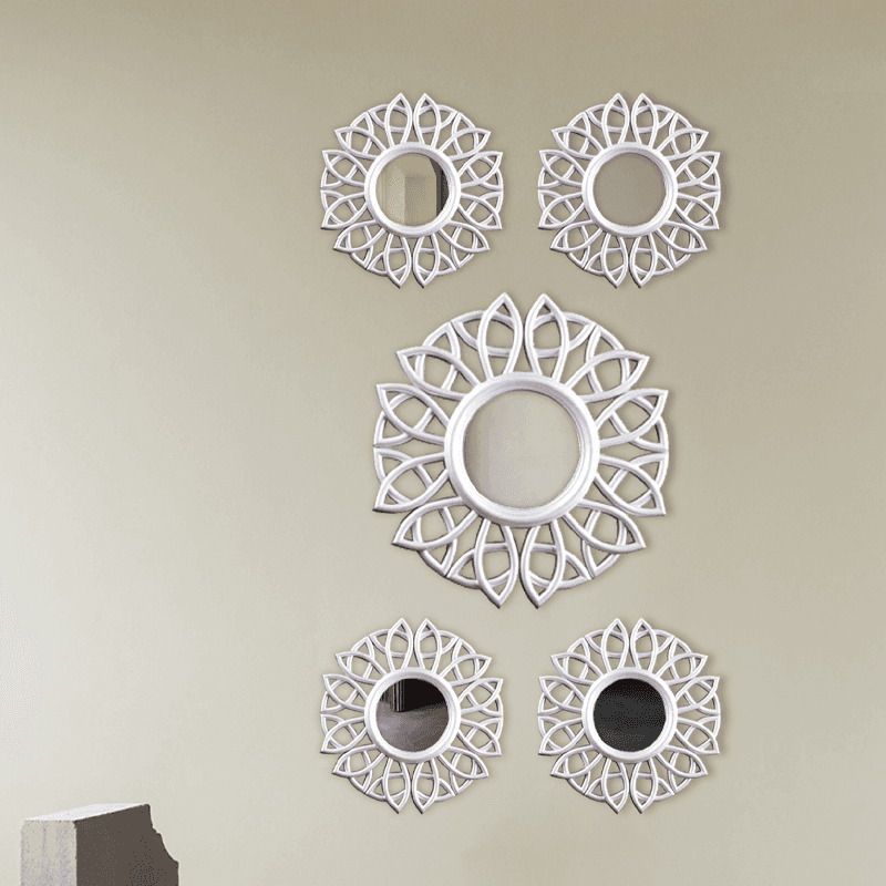 Silver round wall decoration mirror 5 piece set