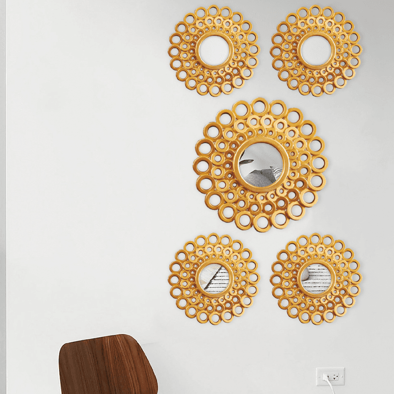 Gold round wall decorative mirror 5 piece set