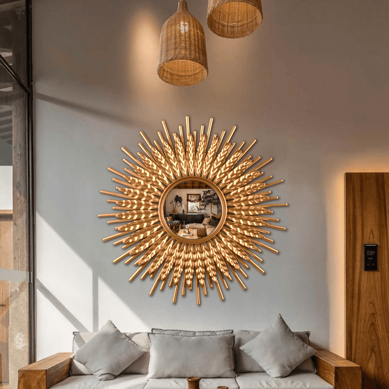 60cm gold round wall decoration rattan mirror