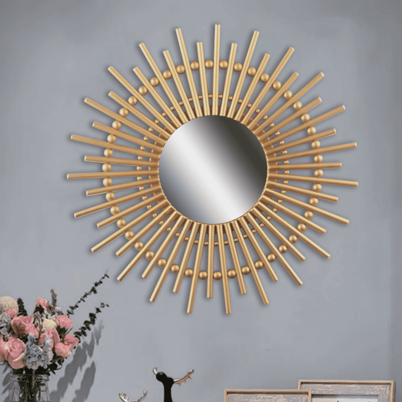 49cm round sunburst rattan mirror