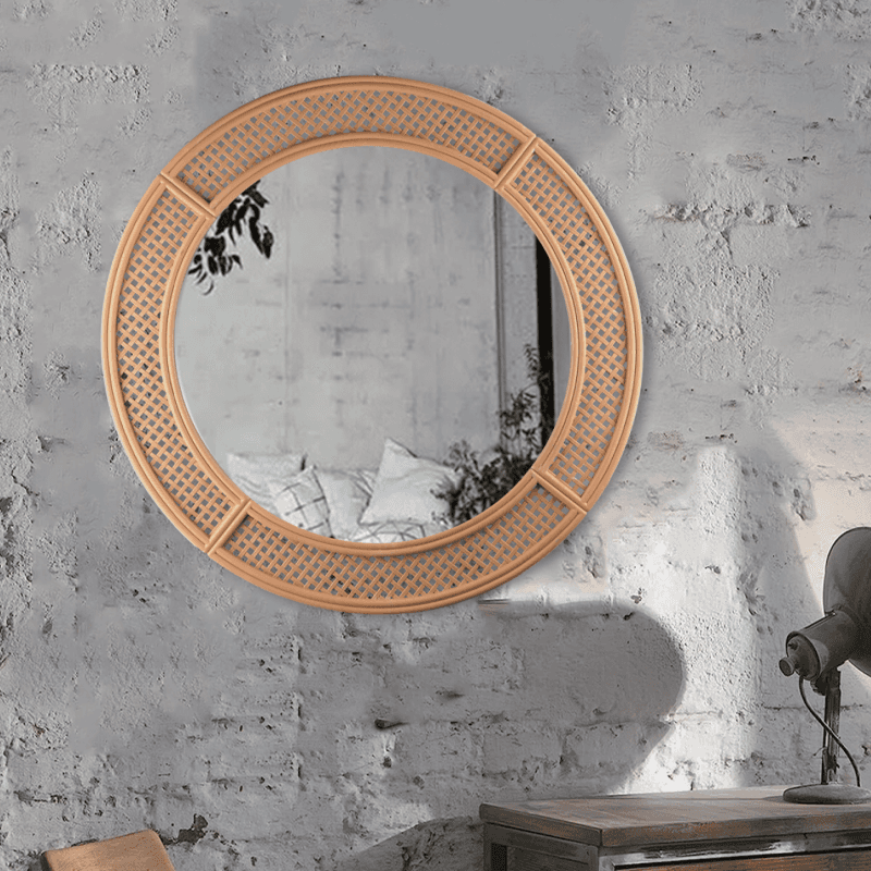 76cm round rattan wall mounted mirror
