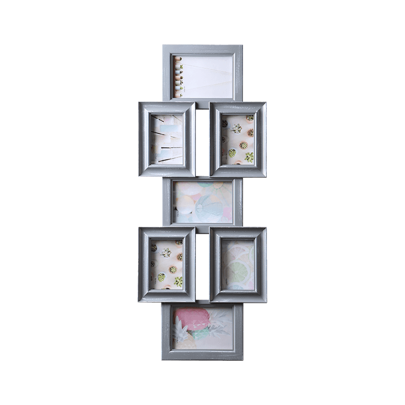 Grey distressed 7 opening wall decor frame